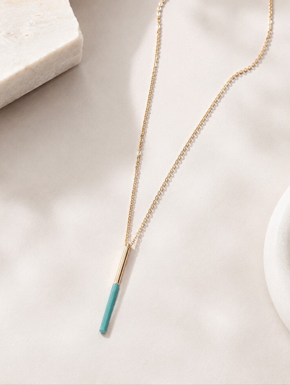 Marlyn Schiff Gold and Turquoise Pendant Bar Necklace - Picture 2 of 9